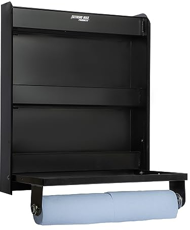 Extreme Max 5001.6037 Aluminium-Arbeitsplatz-Aufbewahrungsschrank mit ausklappbarer Arbeitsablage und Papierhandtuchhalter, Organizer für geschlossenen Rennanhänger, Geschäft, Garage, Aufbewahrung –