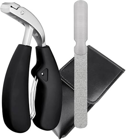 SG NEKOO Nail Clippers for Seniors Thick Nails, Angled Head Ergonomic Toenail Clipper, Premium Steel Nail Cutter with Catcher, Comfort ABS Handle Toe Nail Trimmer for Men Women
