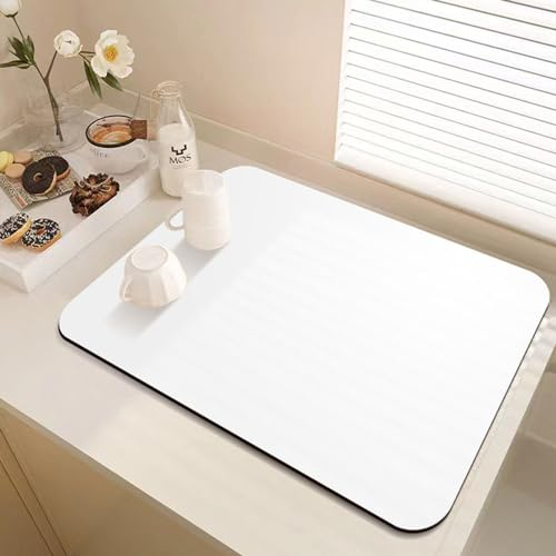 Hixingo Alfombrilla Escurreplatos Antideslizante, Alfombrilla Cafetera Resistente al Calor Color Sólido, Alfombra Escurreplatos Diatomita (40x50cm,Blanco)