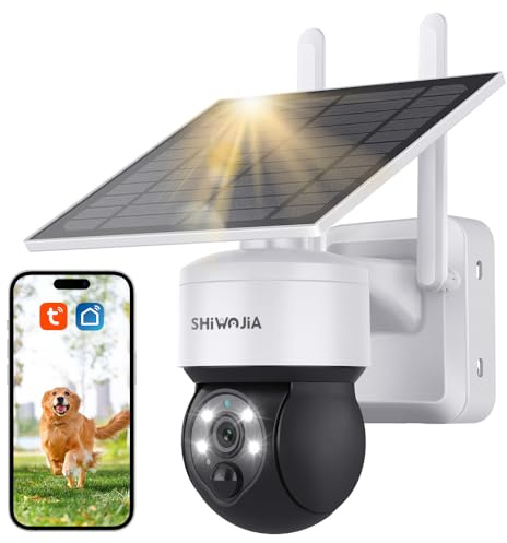 SHIWOJIA 2K 3MP Wireless Solar WiFi Surveillance Camera, Tuya Smart Solar Camera, 360° PTZ, Night Vision Colour, Two-Way Audio, PIR Siren, IP65