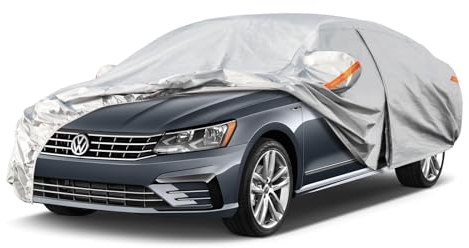 Kayme Autoplane Wasserdicht Atmungsaktiv für VW Passat Limousine (2005-2025), 6 Schichten Vollgarage Autoabdeckung für Regen Sonne Staub Schutz Verkratzt, Autoabdeckung mit Reflektierenden Streifen.