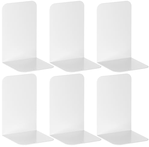VFINE Lot de 3 paires de serre-livres en métal blanc pour étagères, serre-livres pour étagères, serre-livres de bureau, serre-livres pour livres lourds