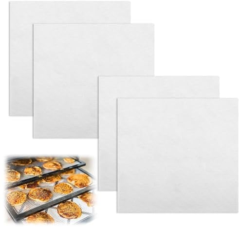 4 Stück Dehydrator Dörrfolie Quadratische 30 * 30cm, Dörrfolie für Dörrautomat BPA-Frei, Antihaft Silikon Dehydrator Blätter für Obsttrockner, Wiederverwendbare Dampfgarer Netz Backmatte (Weiß)