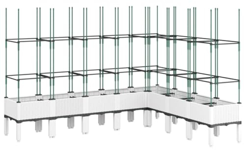 vidaXL Jardinière avec Treillis, Lit Surélevé, Bac à Fleurs, Pot de Plantes, Boîte à Fleurs Jardin Patio Terrasse Extérieur, Blanc PP