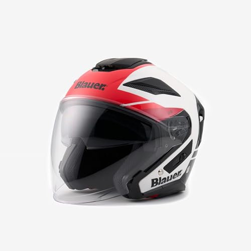 Blauer Jethelm Motorradhelm - JJ01 Weiß-Rot glänzend L
