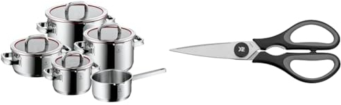 WMF Function 4 - Batería de Cocina, 5 Piezas con Tapas Acero Inoxidable Cromargan, Apta & Touch - Tijeras de Cocina, Acero Inoxidable, Negro, 21cm, Tijeras para el Hogar