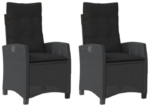 KOIECETA Gartensessel mit Kissen 2 STK. Verstellbar Schwarz Poly Rattan
