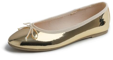 Feversole Women's Macaroon Colorful Memory Foam Cushion Ballet Flat Pumps Mirror Gold UK Size 6