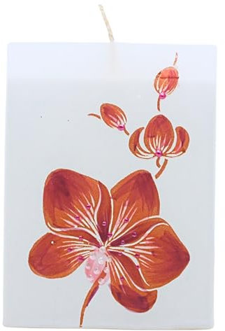 Dekohelden24 Hochwertige Kerze mit Orchidee/Orchideenkerze/Segel/weiß mit lilaner Blüte/L/B/H: ca. 9 x 5 x 12 cm.