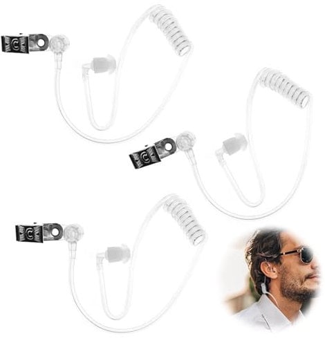 3PCS Radio Earpiece Ear Piece, Replacement Acoustic Tube for 2, Way Radio Audio Headsets talkie Headset Air Conduit with Fixing Clip Clear Coil Audio Tube with Soft Silicone Earbuds for Radio Earpiece