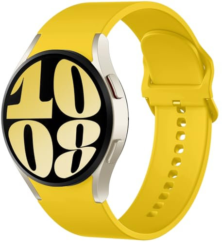 Mastten Kompatibel mit Samsung Galaxy Watch 7 6 5 4 FE Armband 40mm 44mm, Weiches Silikon Armbänder für Galaxy Watch 6 Classic / 4 Classic / 5 Pro, Keine Lücke Sport Band für Damen Herren, Gelb