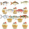 24pcs Fish Cupcake Toppers, Funny Birthday Party Decorations with Pick & Glue Point Fishing Dessert Cupcake Topper Baby Shower Decorations Fish Theme Party Supplies for Kids Teens (Style 1)