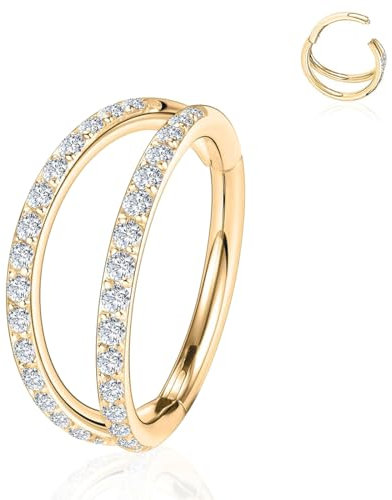 HENYQANN Daith Ring 10mm Septum Gold Conch Würfel Zirkon Helix Tragus Schmuck Knorpel Ohrring Lippen Augenbrauen Piercing 16G Double Line