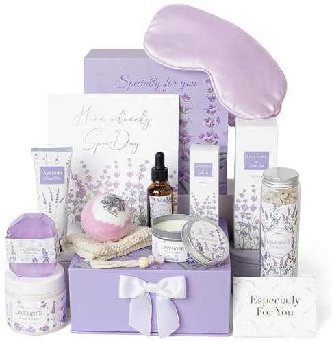 Lavender Spa Gifts Set, 11 Pcs Bath Gift Set for Women, Relaxing Gifts, Bath Spa Basket for Women, Self Care, Care Package, HomeSpa Products, Birthday Gift for Woman