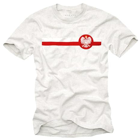 MAKAYA Polen T-Shirt Herren Polnische Flagge mit Adler Wappen Nationalflagge Fußball Trikot EM WM Weiß XL