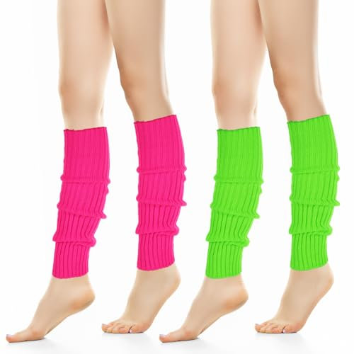 2 Pairs 80s Leg Warmers Pink Neon Leg Warmers Hot Pink Women Fashion Knit Neon Legs Warmer for Sports Party Yoga Accessories