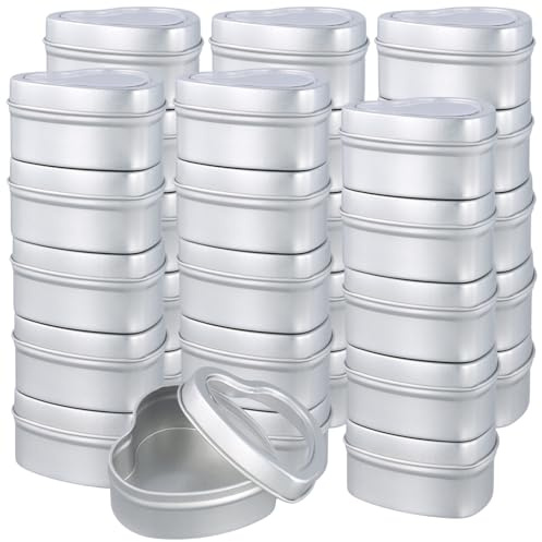 FUNSUEI 30 Latas de Metal Plateadas en Forma de Corazón con Ventana, 60 ml, Cajas de Regalo para Velas, Dulces, Decoración y Manualidades