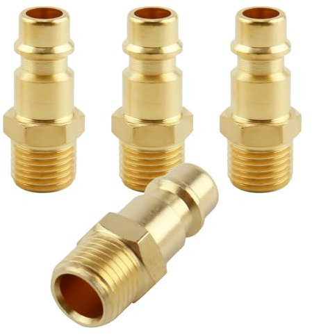 Ensemble de 4 Raccords à Air Comprimé Euro en Laiton avec Filetage Mâle 1/4, Connecteurs Robustes pour Outils Pneumatiques, Résistants à la Corrosion et Faciles à Installer