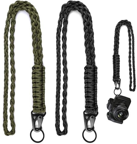 2 Stück Paracord Schlüsselanhänger mit Karabiner, Umhängeband Lang Neck Schlüsselanhänger Paracord Lanyard, Geflochtenes Umhängeband Lang für Schlüssel, Ausweishalter Kamera, Outdoor (Grün Schwarz)