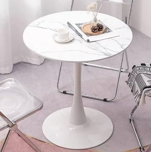 FDSGEEE Tulpenförmiger runder moderner Esstisch, Granitplatte mit Metallsockel für Küche und Esszimmer, Couchtisch, Freizeit-Beistelltisch (Größe: 70 cm, Farbe: Weiß)