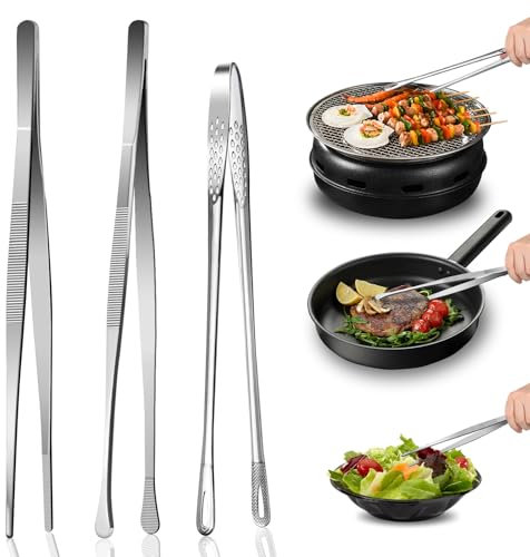 LUOJINYI Lot de 3 pinces de cuisine professionnelles en acier inoxydable - Pour la cuisine, les barbecues, la cuisine, les fêtes de famille - 30 cm et 28 cm