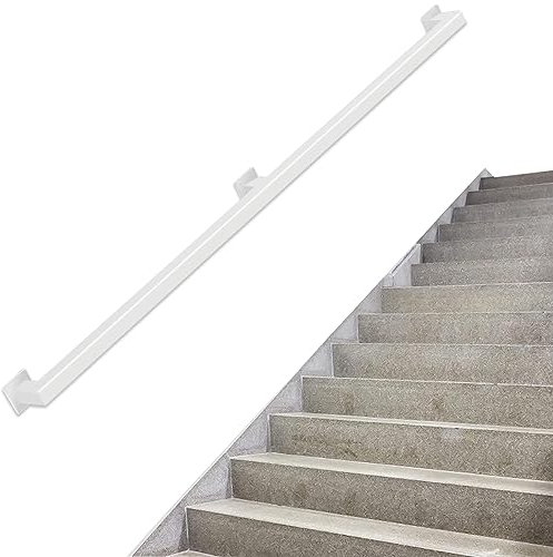 Barandilla industrial de metal forjado con antideslizante montada en la pared, color blanco, 240 m de longitud, para uso en interiores y exteriores