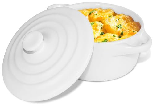 Hioph Plat de cuisson à camembert avec couvercle, plat de cuisson en céramique blanc de 14 cm pour four, four à fromage pour camembert, brie au four, fondue, trempette, passe au four et au micro-ondes