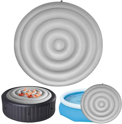 KEAGAN Aufblasbare Whirlpool-Abdeckung 140cm, Runder, Energiesparender Deckel für Whirlpools im Freien, Schnelles und Einfaches Aufblasen und Entleeren, Winddichter, Regenfester Abdeckungsschutz(Grau)