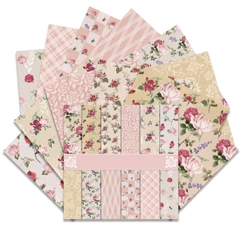 Lot de 24 feuilles de papier pour scrapbooking double face 30 x 30 cm avec motifs botaniques vintage, papier décoratif pour albums de bricolage et journal intime (rose, 30 x 30 cm)