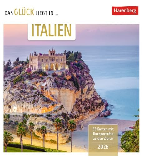 Das Glück liegt in Italien - Postkartenkalender 2026 - Harenberg-Verlag - Wochenkalender mit 53 Postkarten zum Freuen, Dekorieren oder Verschicken - 16 cm x 16,5 cm