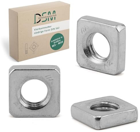 DSM | Dadi quadrati M4 a norma DIN 562 | forma bassa | acciaio inox A2/V2A – antiruggine e resistente alla corrosione | Dadi scorrevoli, dadi quadrati, dadi di fissaggio per profili scorrevoli, mobili