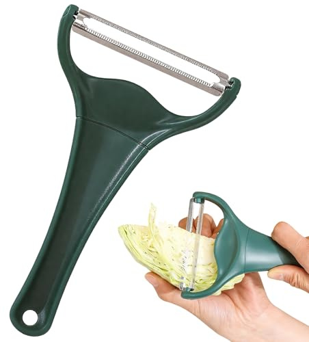 EMTPJAL Cabbage Shredder & Vegetable Peeler, Double Blade Stainless Steel Slicer for Coleslaw & Salads, Heat-Resistant Kitchen Gadget with Ergonomic Handle (Green)