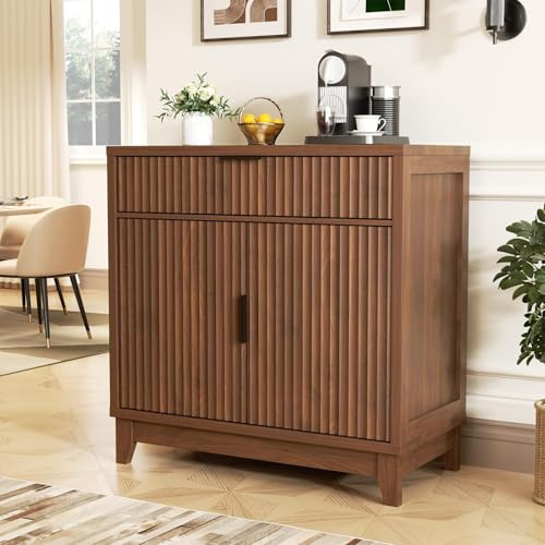 Vabches 32 Fluted Sideboard Buffet Cabinet with Storage, Walnut
