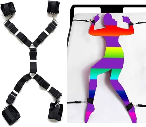 Bed Bondaged Restraints Sex Kit for Couples Under King Size Bed Sex Resistance Bands Bed Queen Sex Tied Down Straps for Adult Play Ankles and Wrists Handcuffs Bedroom Blindfolds Sweater (Black-02)
