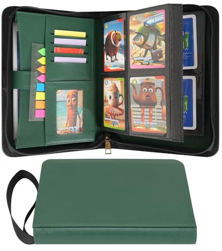 Wonderpool 4 Fächer Sammelkarten Ordner Fotokarten Album A5 Binder für 240 Fächern Leder pu Kartenhalter und Sportkarten Seitenladender Kartenordner für MTG TCG Spiel und Sportkarten (Grün)