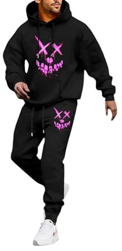 RUMAOZIA Tuta da jogging da uomo, 2 pezzi, con cappuccio e pantaloni da jogging, da uomo, per Halloween, costume oversize, Smiling Face Smile Trend Streetstyle Y2K Hip Hop Tracksuit Baggy Streetwear