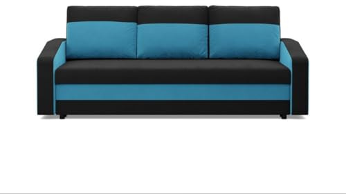 Agritrade AK Orion Sofa Bed – Modern Convertible Couch with Optional Corner Section & Storage – Multiple Colours (Black Light Blue, Standard Sofa)