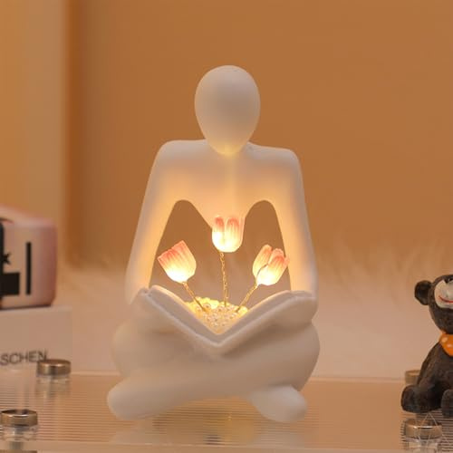 Bücherregal Deko, Buchlampe Tulpen mit LED, Tulpen Nachtlicht Abstrakte Denker, Bücher Deko Bücherregal Lampen, Dekoration Aesthetic Bücherregals, Blumen Lampe für Bücherfreunde Freunde (Stil1/1PCS)