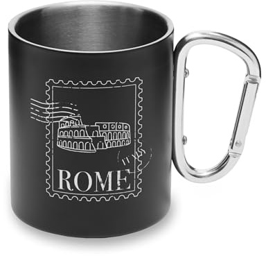 Tazza da campeggio con manico a moschettone in metallo, motivo: Roma