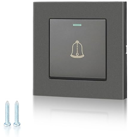 GVSS Pulsante per campanello esterno impermeabile 220-250 V 16 A grigio, interruttore in vetro temperato con 2 viti, per uso domestico o hotel, design incassato per porte d'ingresso