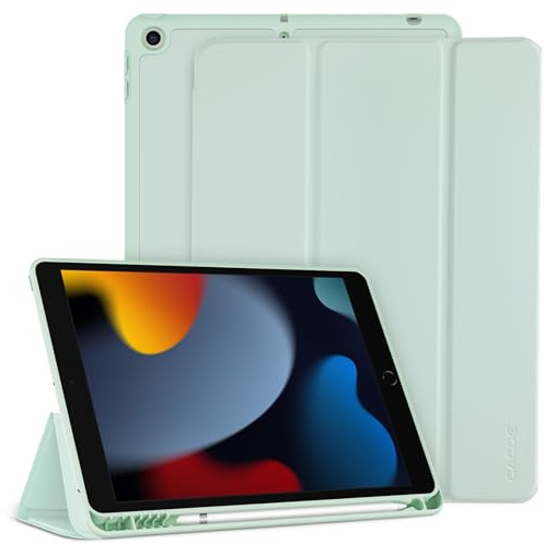 CACOE Hülle für iPad 9./8./7. Generation mit Stifthalter 10.2 Zoll | für iPad 10.2 Modell 2021/2020/2019, Ultradünne Schutzhülle aus TPU mit Standfunktion,Bambusblattgrün