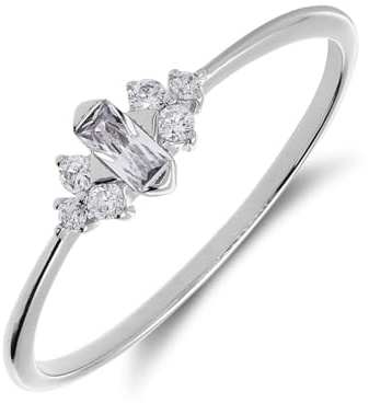 Lucardi - Damen Ring aus 925er Silber, Baguette - Ring - 925 Silber - Silberfarbig - 16/50 mm - Nickelfrei