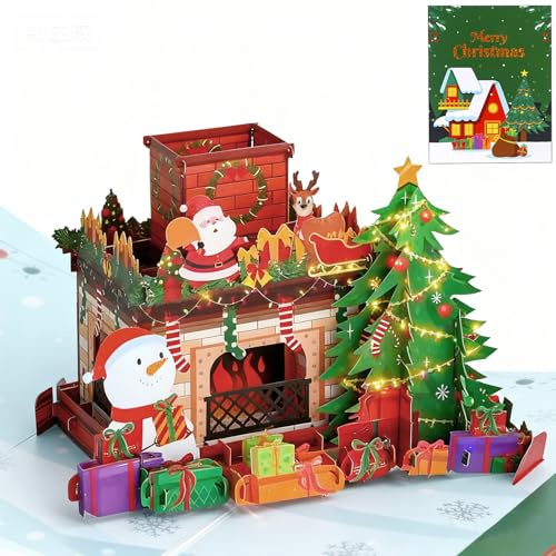 DEESOSPRO Tarjeta Navideña 3D Desplegable |Tarjeta Regalo Navidad Pop Up Divertida con Diseño de Chimenea | Tarjeta Plegable Hecha a Mano para Navidad, Regalo de Dinero para Niños, Familia, Adultos