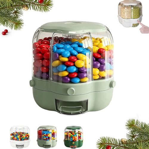 Candy Dispenser 360° Rotating/Grain with 6 Compartments,Large Capacity Grain Storage Container,Countertop 360° Rotating Kitchen Storage Box,Perfect for Grains,Beans,Mini Candies (Light Green, Large)