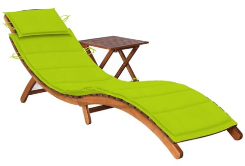 Hoopleep Sonnenliege mit Tisch und Auflage, Massivholz Akazie, klappbar, 184x55x64 cm, Hellgrün, für Garten, Terrasse, Pool, Outdoor-Entspannung, Zero-Gravity-Gefühl