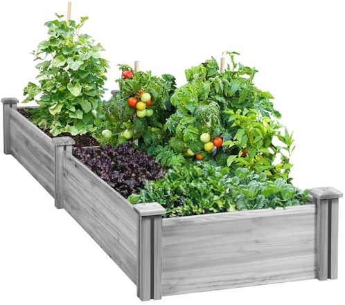 Yaheetech Carré Potager en Bois Bac Surélevé Potager Extérieur/Intérieur Bac à Fleurs Légumes pour Jardin Cour Serre Terrasse 241,5 cm L × 62,5 cm l × 27 cm H Gris