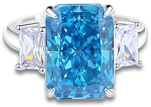 Skcess 18K Weißgold Matching Rings, Engagement Ring 7X9mm Topas Blau 3ct Moissanit Größe 63 (20.1)