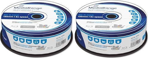MediaRange MR515 BD-R 25Go 25pièce(s) Disque Vierge Blu-Ray - Disques Vierges Blu-Ray (BD-R, 120 mm, 25 Go, Blanc, 6X, Boîte à gâteaux) (Lot de 2)