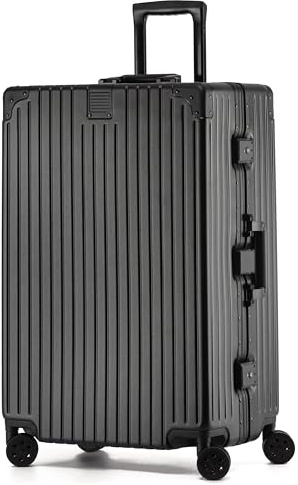 Zurich Koffer, XL-75cm Aluminium Rahmen Hartschalen Trolley, Cabin Reisekoffer, Rollkoffer Spinner Check-in mit 4 Rollen und doppelte TSA Schloss 94L (Schwarz)