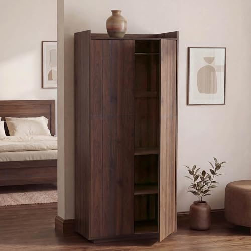Mendler Schrank HWC-P44 MDF 184x80x40cm - Walnuss-Optik | Kleiderschrank, Garderobenschrank, 2 Türen, Push-to-Open